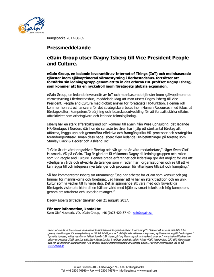 eGain Group utser Dagny Isberg till Vice President People and Culture.