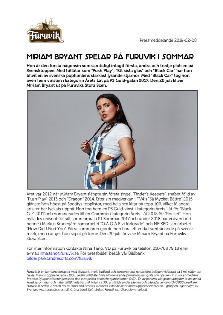 Miriam Bryant spelar på Furuvik i sommar
