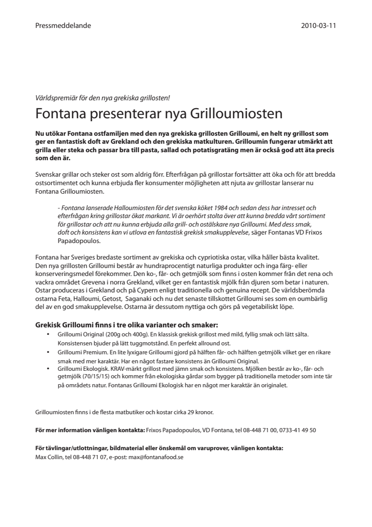 Fontana presenterar nya Grilloumiosten