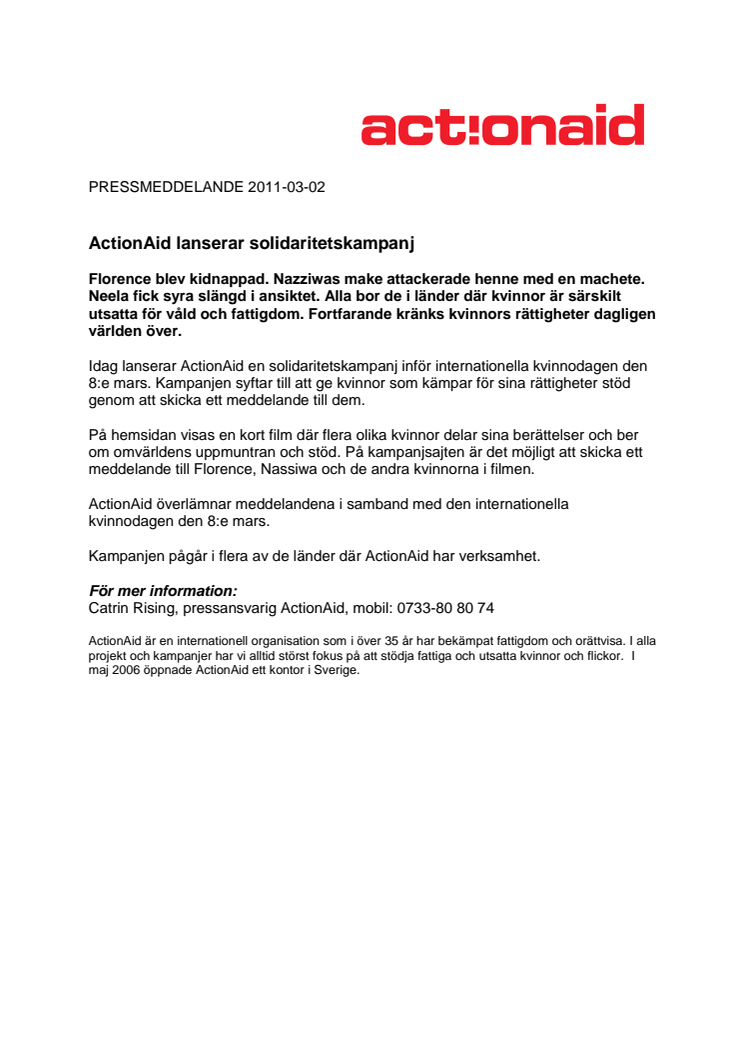 ActionAid lanserar solidaritetskampanj