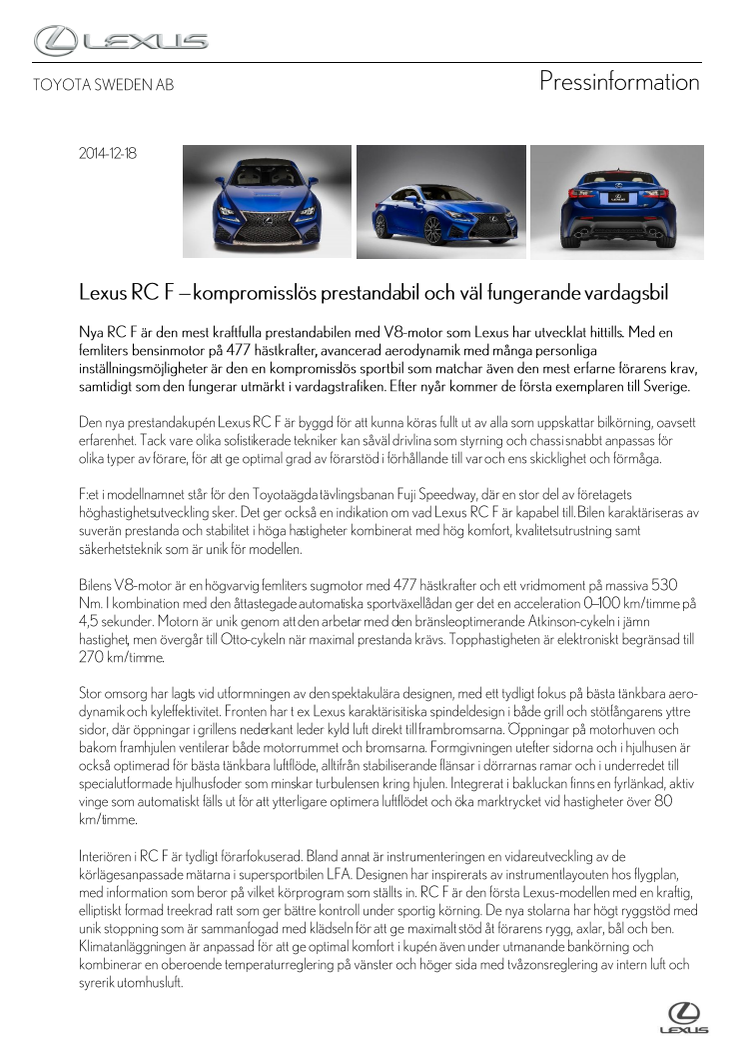 Lexus RC F – kompromisslös prestandabil och väl fungerande vardagsbil
