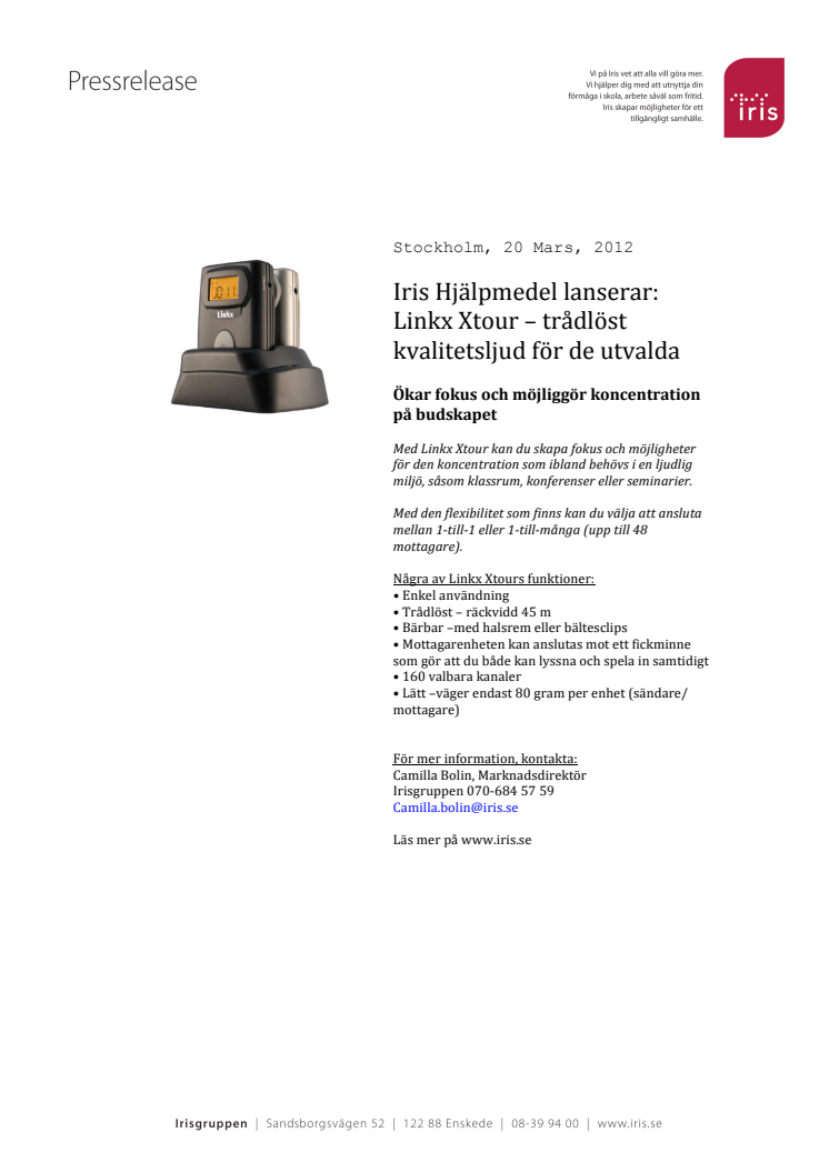 Iris Hjälpmedel lanserar:  Linkx Xtour – trådlöst kvalitetsljud för de utvalda 