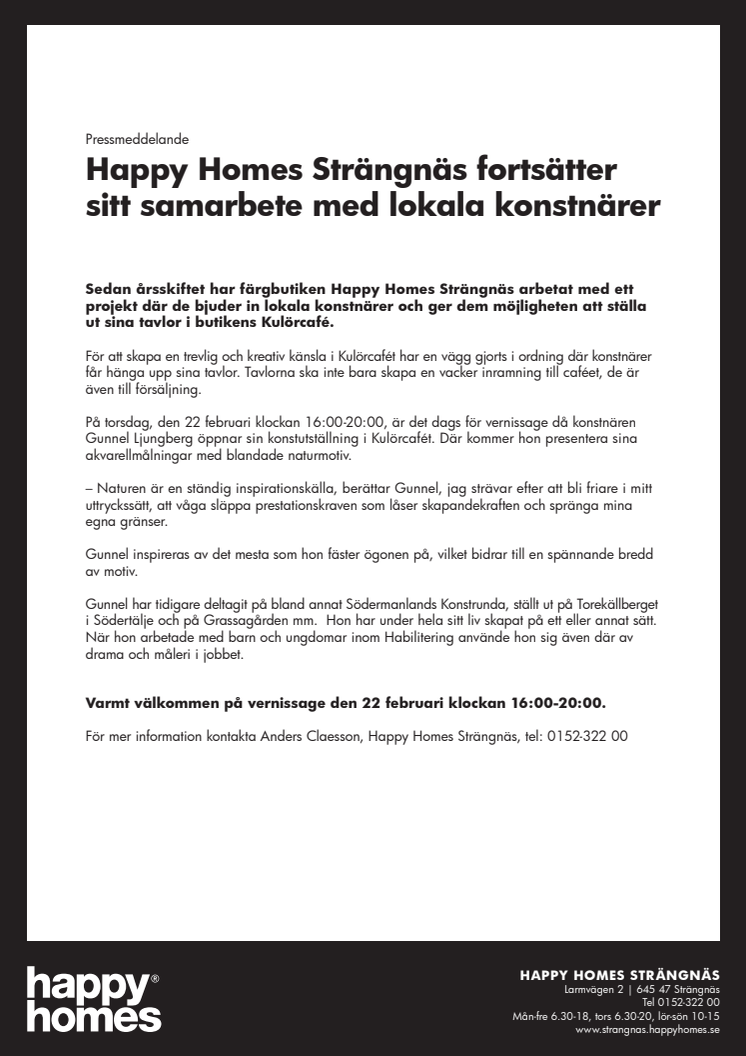 Happy Homes Strängnäs fortsätter sitt samarbete med lokala konstnärer