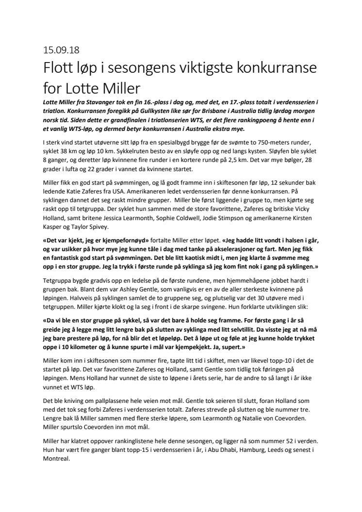 Flott løp i sesongens viktigste konkurranse for Lotte Miller