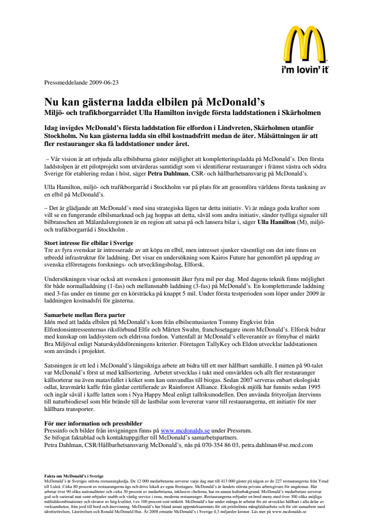 Nu kan gästerna ladda elbilen på McDonald’s