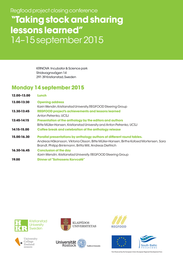 Regfood - program för konferens 14-15 september 2015