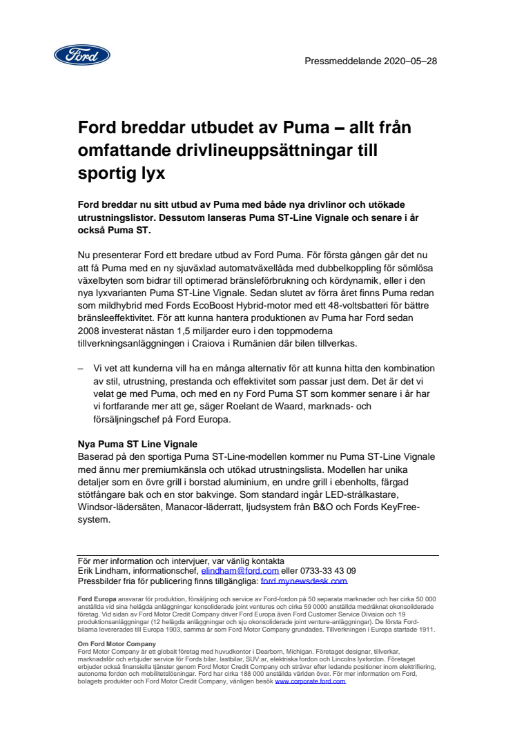 Ford breddar utbudet av Puma – allt från omfattande drivlineuppsättningar till sportig lyx 