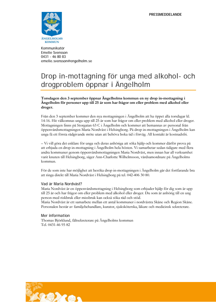 Drop in-mottagning för unga med alkohol- och drogproblem öppnar i Ängelholm