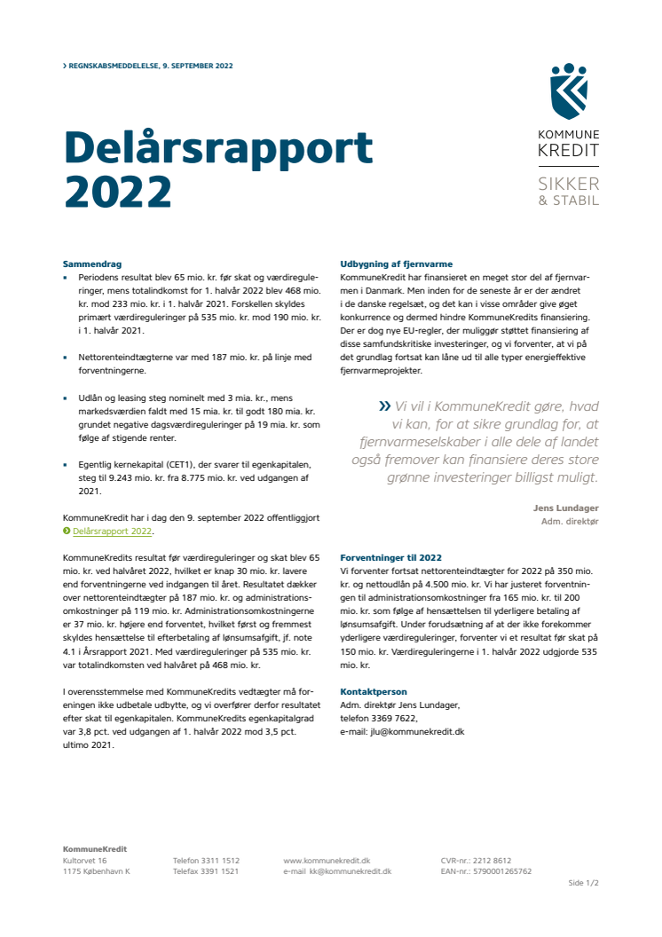 KommuneKredit Regnskabsmeddelelse til Delårsrapport 2022.pdf