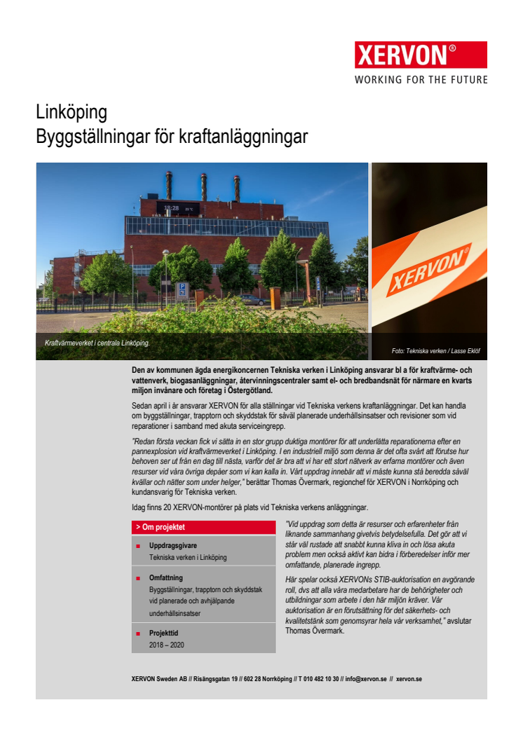 Kundcase: Ställningar för kraftanläggningar - Tekniska verken i Linköping