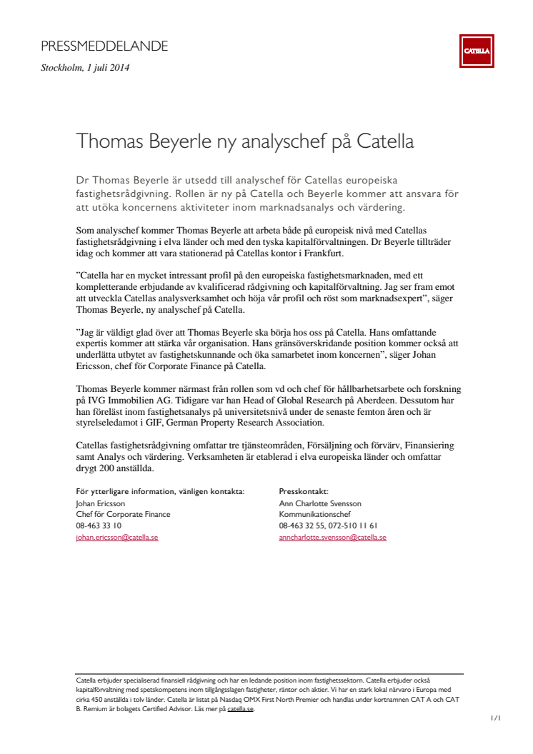 Thomas Beyerle ny analyschef på Catella