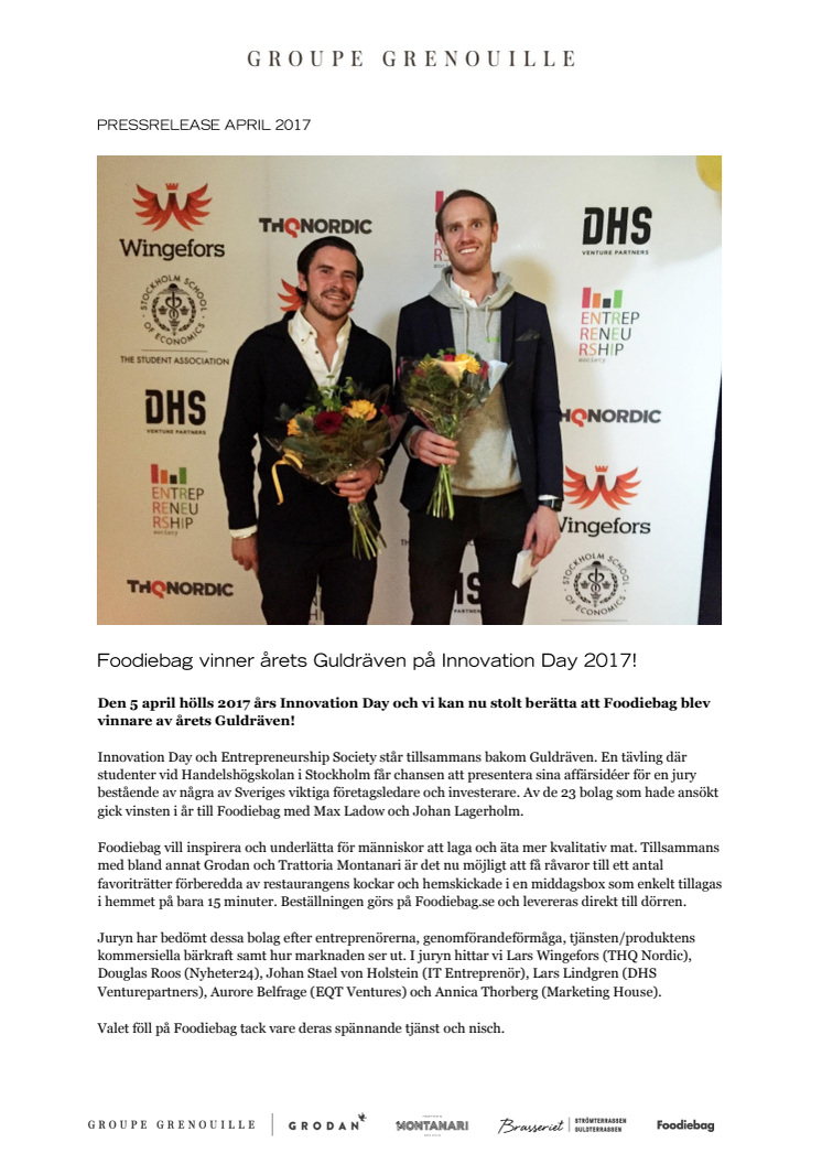 Foodiebag vinner årets Guldräven på Innovation Day 2017!