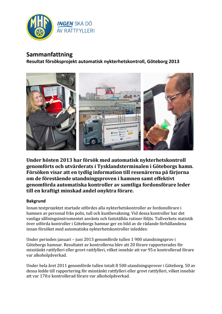 Sammanfattning av utvärdering försök med alkobommar i Göteborg hösten 2013
