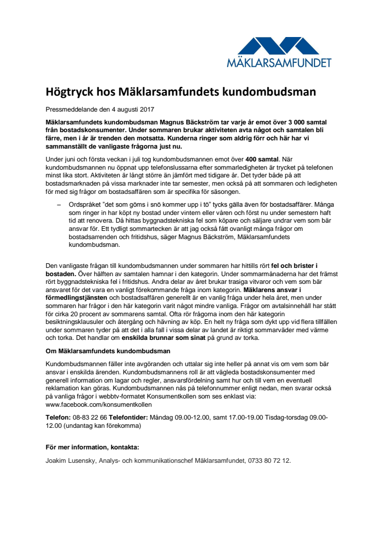 Högtryck hos Mäklarsamfundets kundombudsman