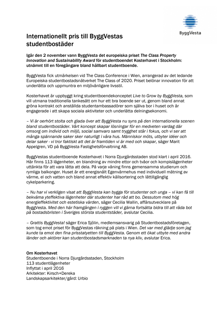 Internationellt pris till ByggVestas studentbostäder