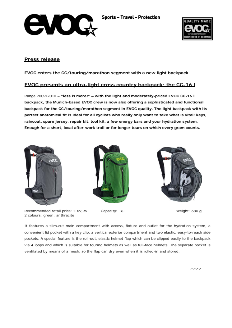 Evoc CC16 Liter Ryggsäck ENG