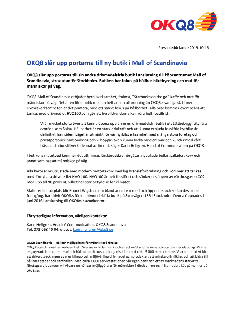 OKQ8 slår upp portarna till ny butik i Mall of Scandinavia
