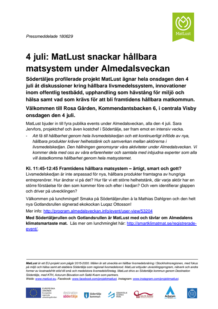 4 juli: MatLust snackar hållbara matsystem under Almedalsveckan