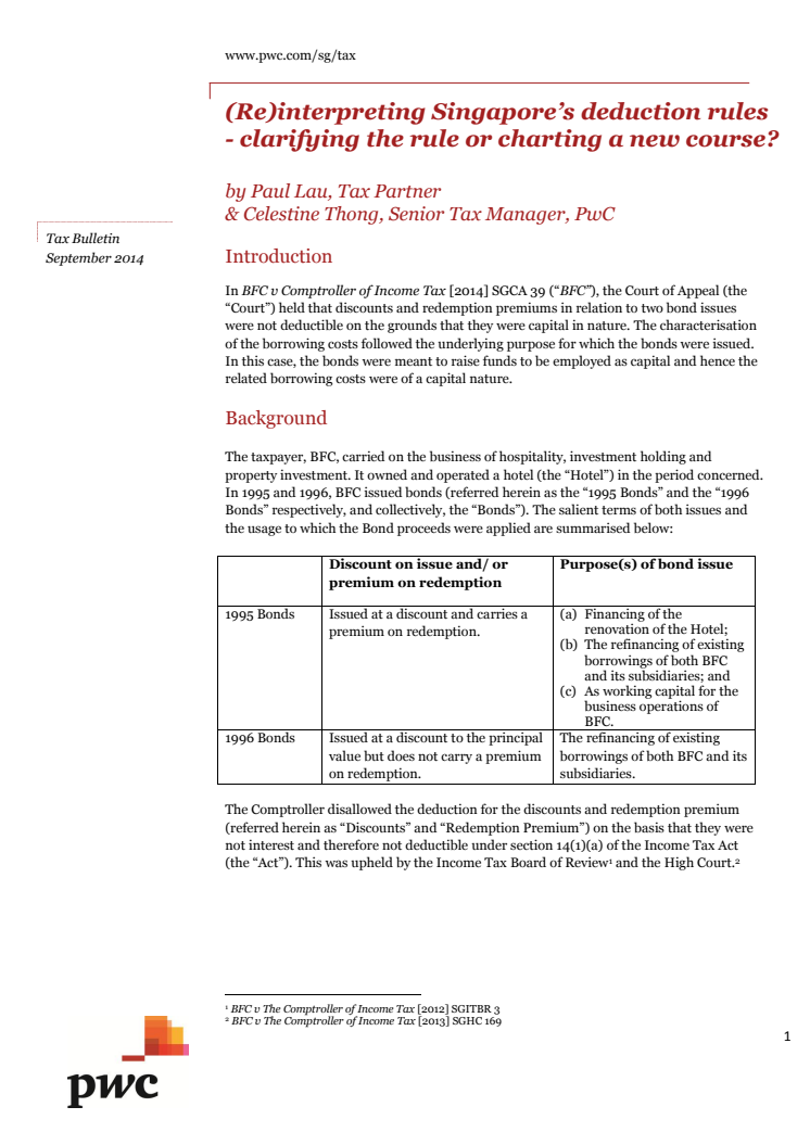 (Re)Interpreting Singapore's deduction rules - clarifying the rule or charting a new course?