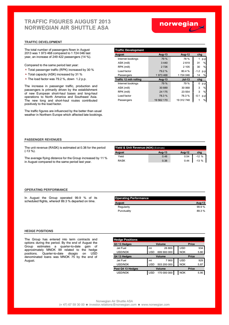 Traffic figures august 2013