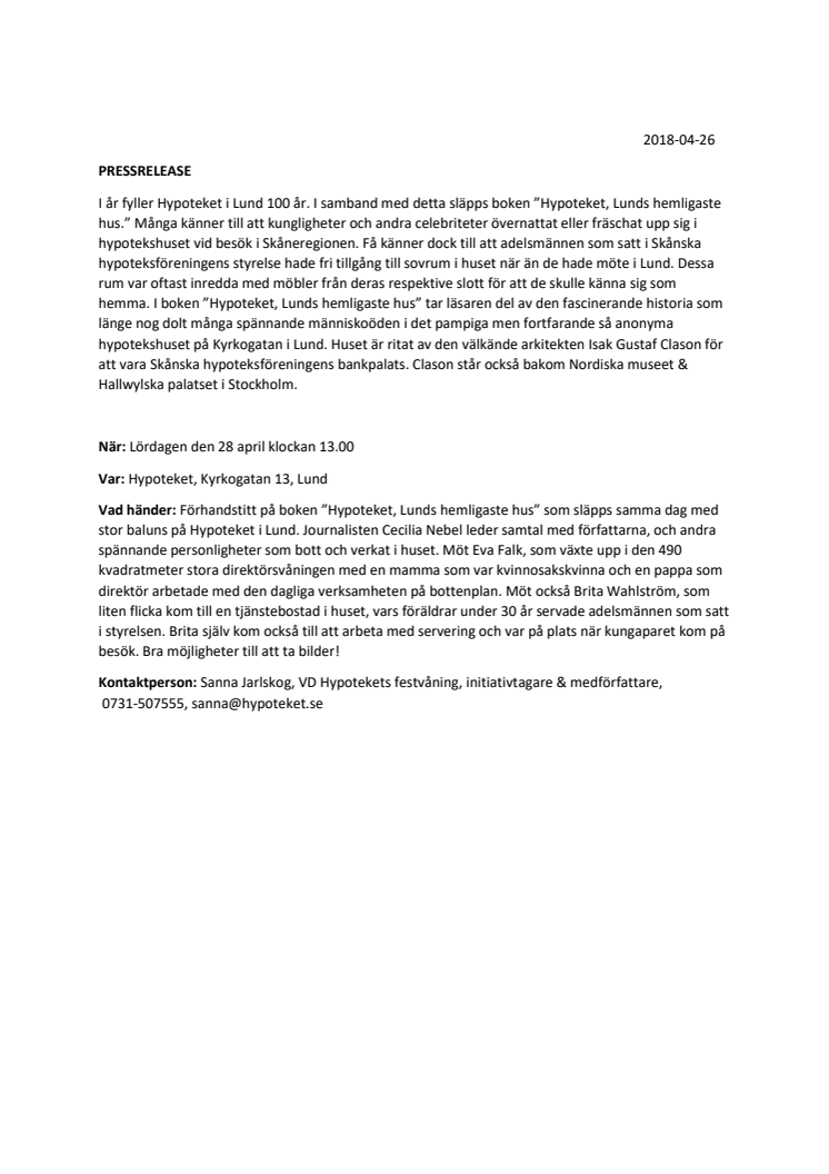 Nu släpps boken "Hypoteket, Lunds hemligaste hus"
