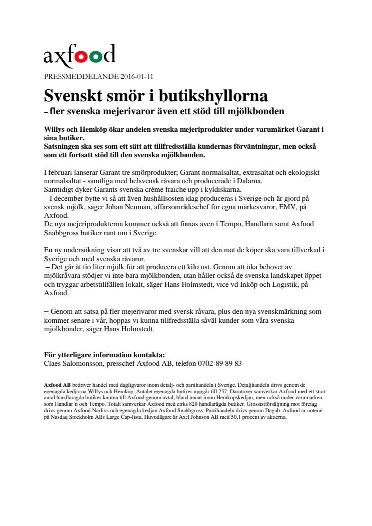 Svenskt smör i butikshyllorna – fler svenska mejerivaror även ett stöd till mjölkbonden