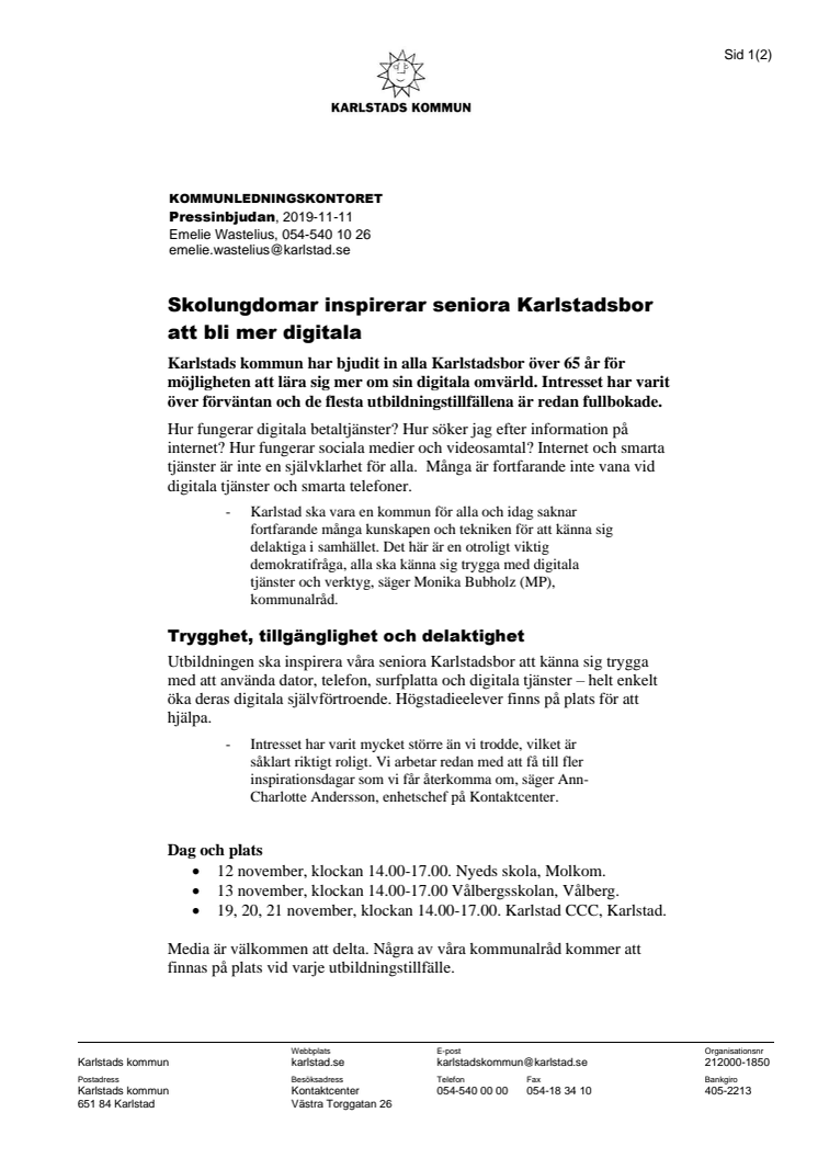 Pressinbjudan: Skolungdomar inspirerar seniora Karlstadsbor att bli mer digitala