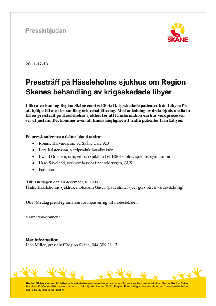 Pressträff på Hässleholms sjukhus om Region Skånes behandling av krigsskadade libyer 