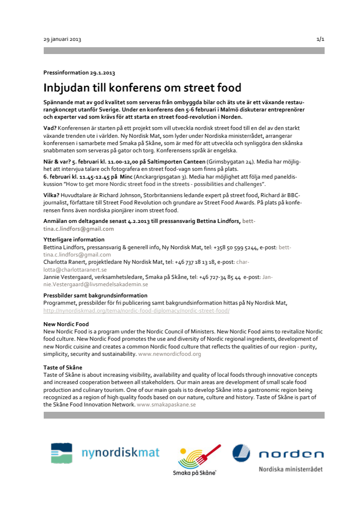 Pressinbj 5-6 febr Konferens om Street food