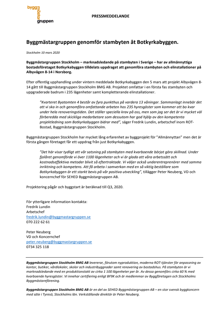 Byggmästargruppen genomför stambyten åt Botkyrkabyggen.