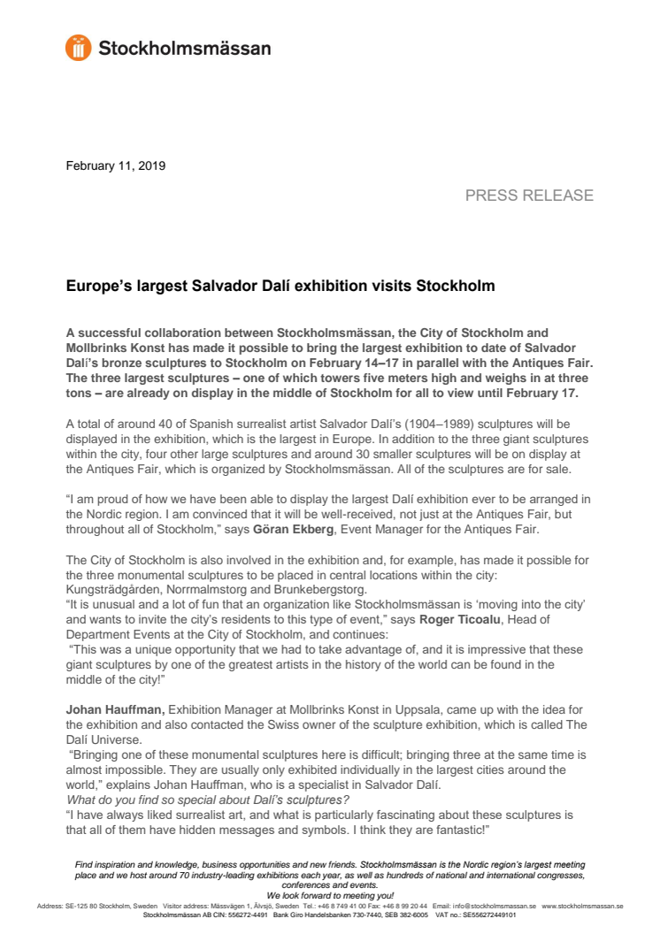 Europe’s largest Salvador Dalí exhibition visits Stockholm
