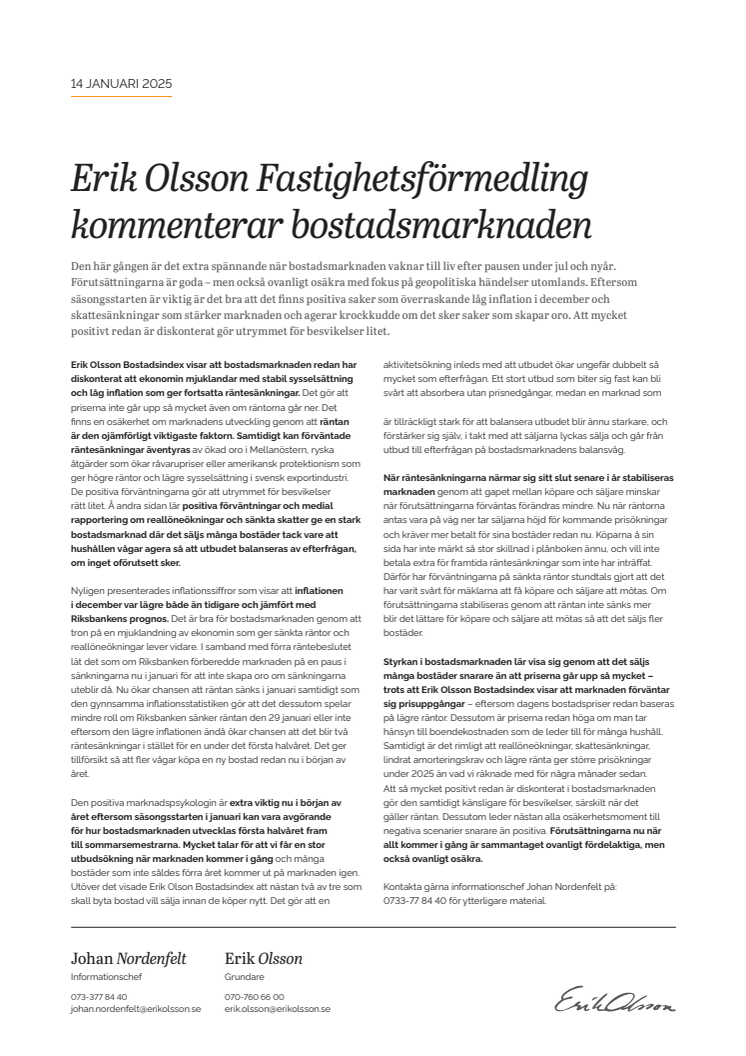 Erik Olsson Fastighetsförmedling kommenterar bostadsmarknaden 14 jan 25.pdf