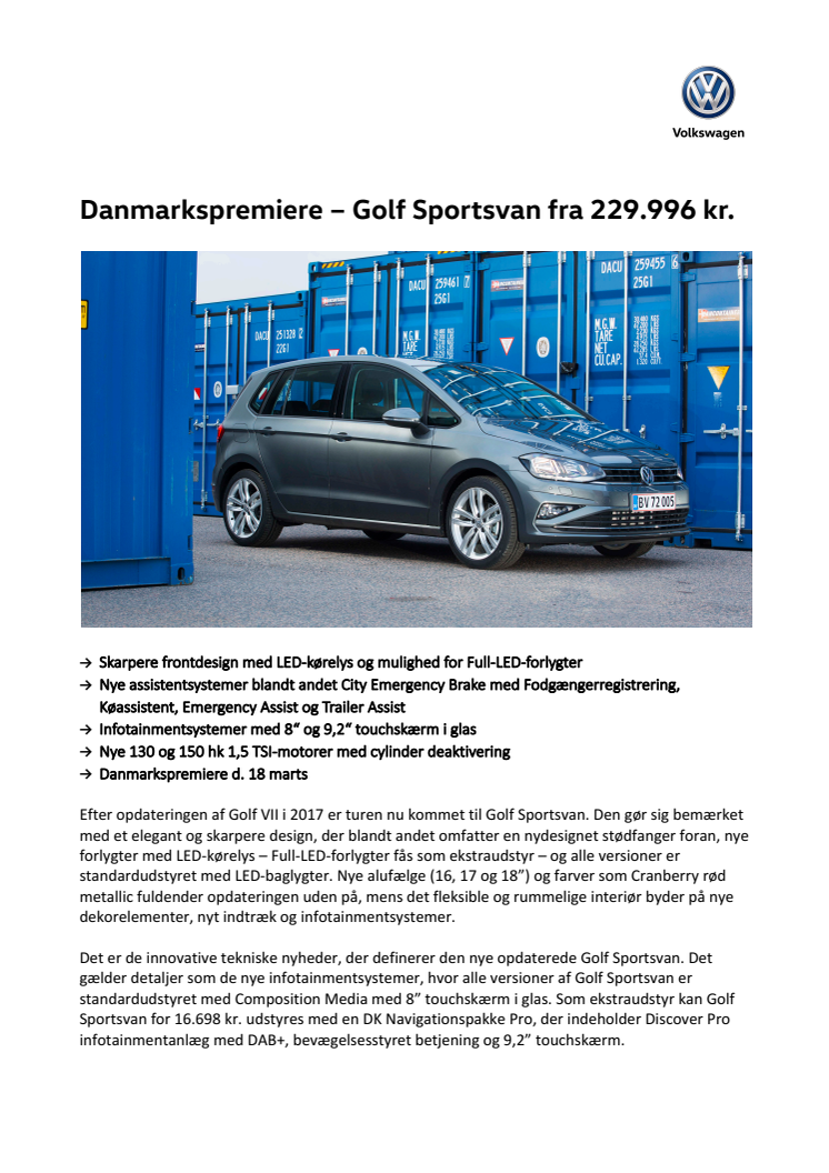 Danmarkspremiere – Golf Sportsvan fra 229.996 kr.
