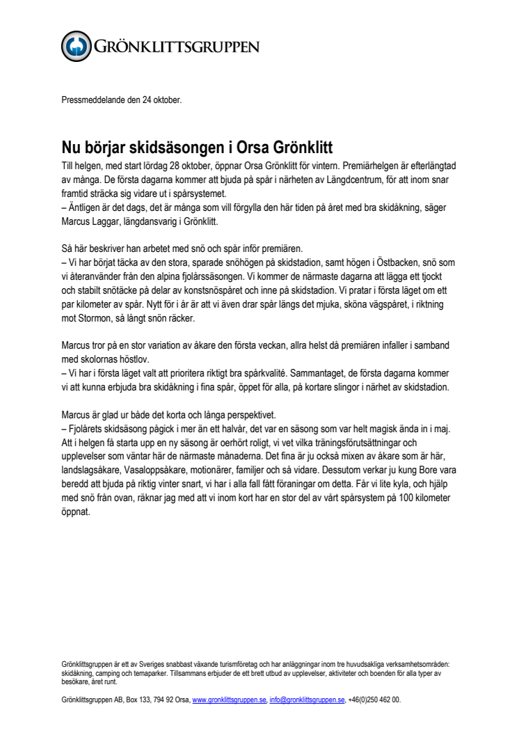 Nu börjar skidsäsongen i Orsa Grönklitt