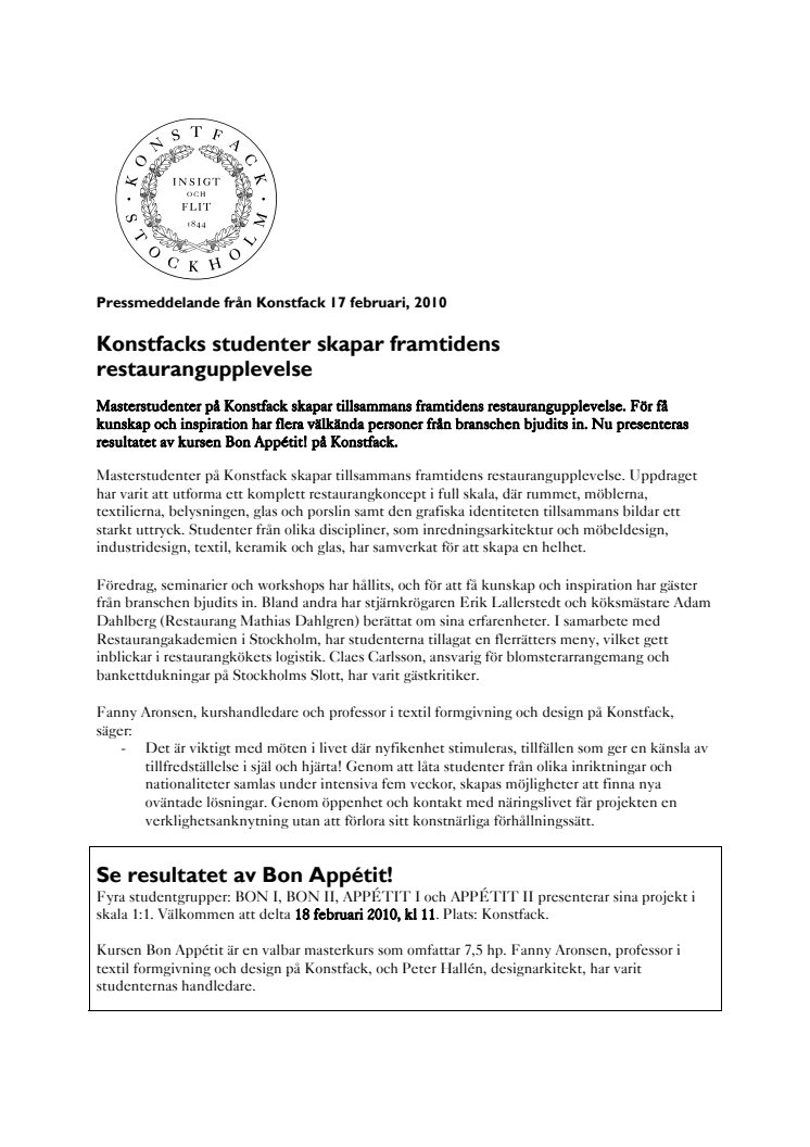 Konstfacks studenter skapar framtidens restaurangupplevelse