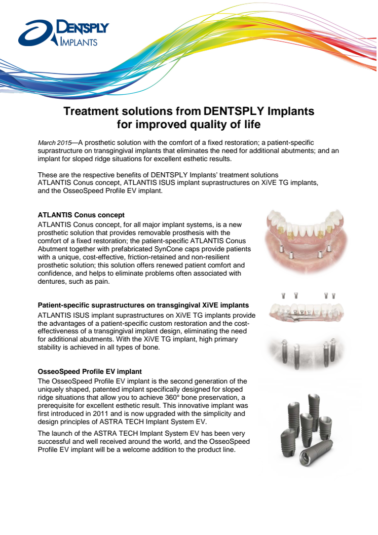 Treatment solutions from DENTSPLY Implants for improved quality of life