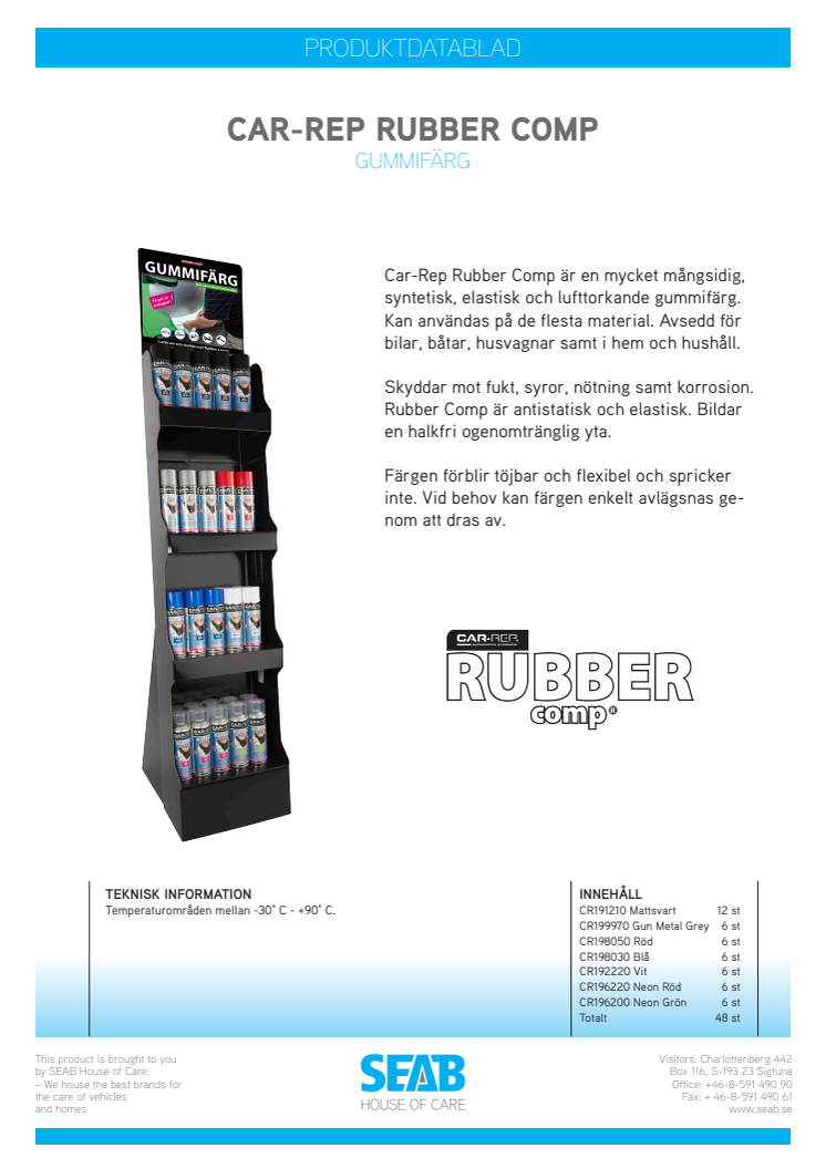 CAR-REP RUBBERcomp® (fylld golvdisplay)-produktblad 