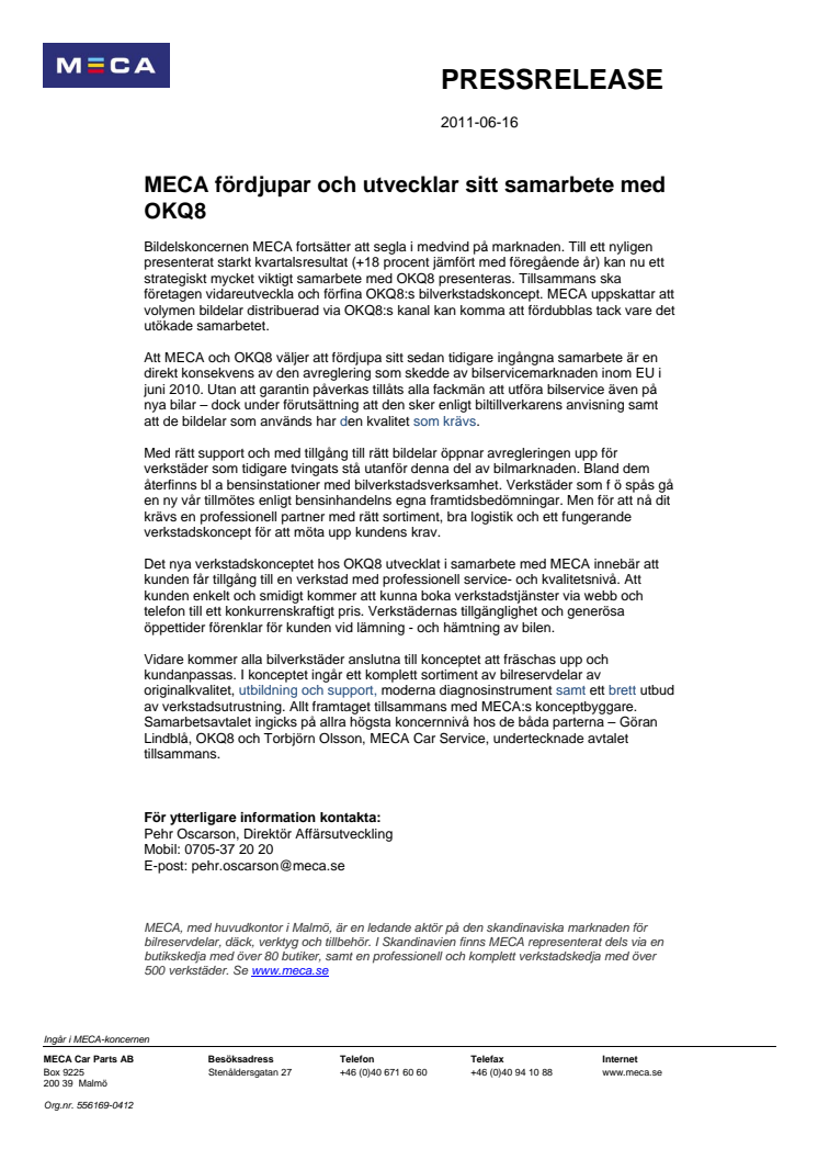 MECA fördjupar och utvecklar sitt samarbete med OKQ8 