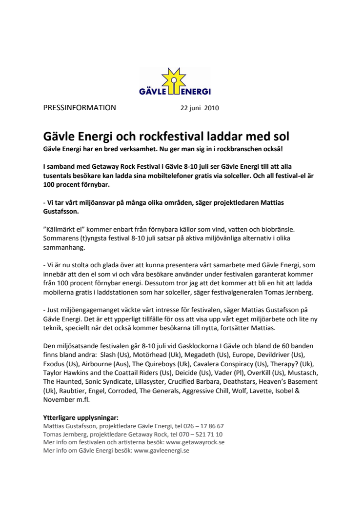 Gävle Energi och rockfestival laddar med sol