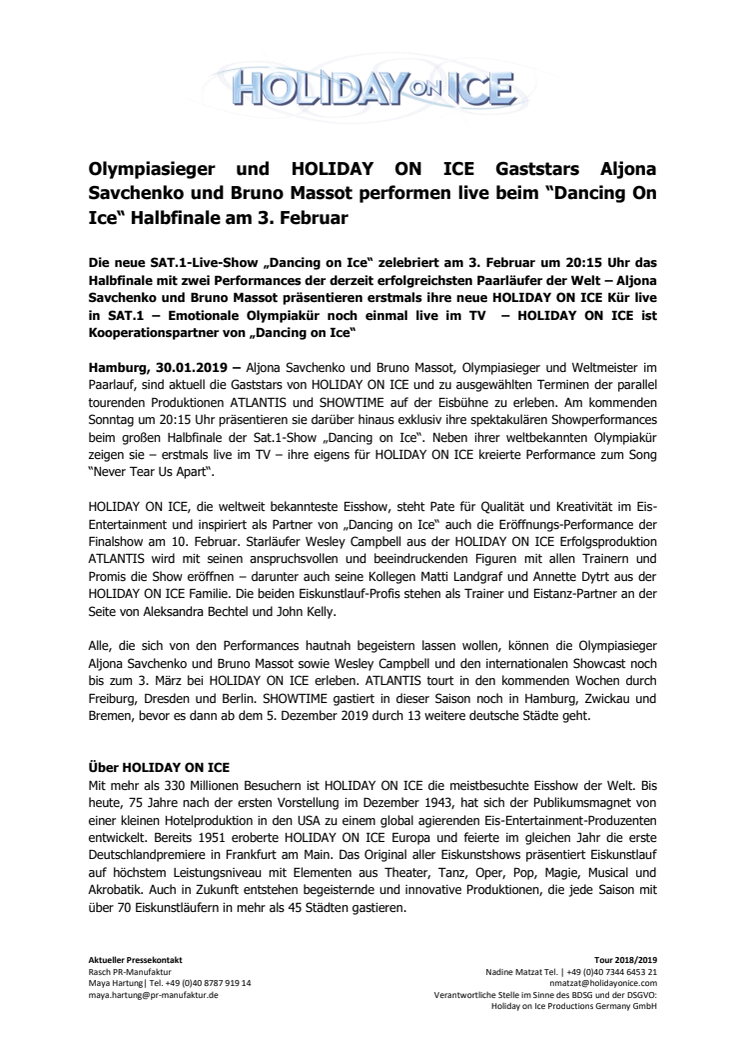  Olympiasieger und HOLIDAY ON ICE Gaststars Aljona Savchenko und Bruno Massot performen live beim “Dancing On Ice“ Halbfinale am 3. Februar 