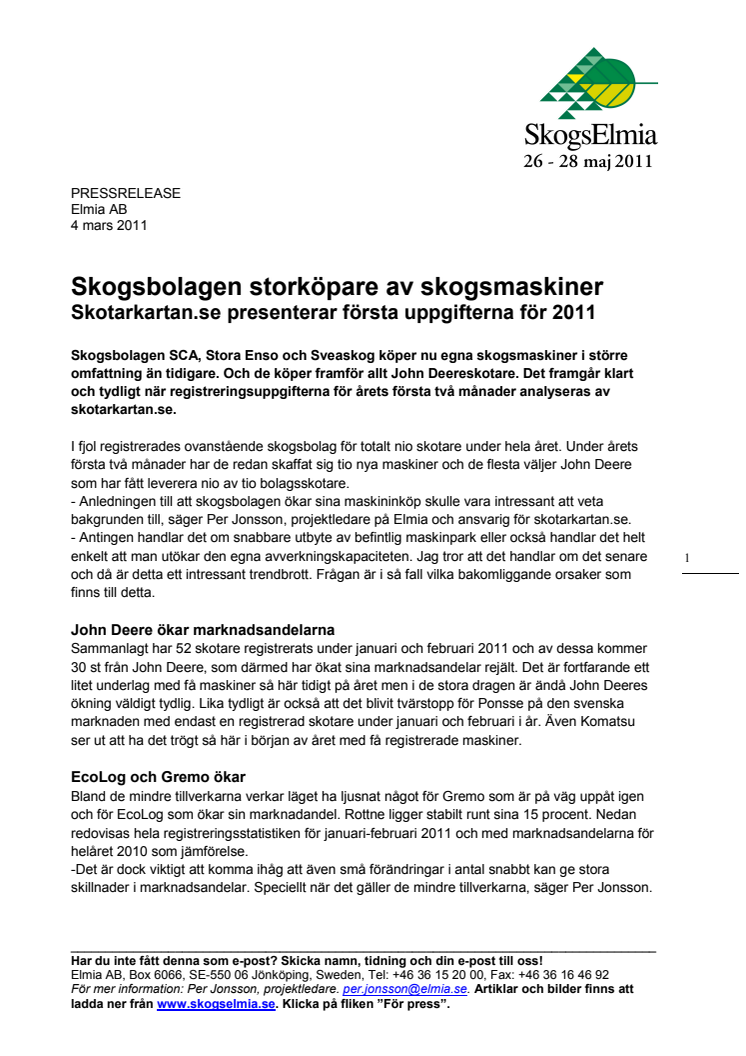 Skogsbolagen storköpare av skogsmaskiner - Skotarkartan.se presenterar första uppgifterna för 2011