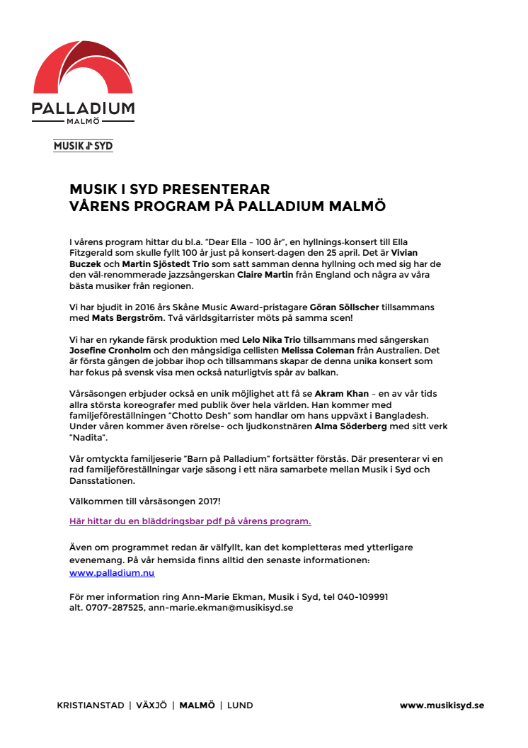 Vårens program för Palladium Malmö är här!