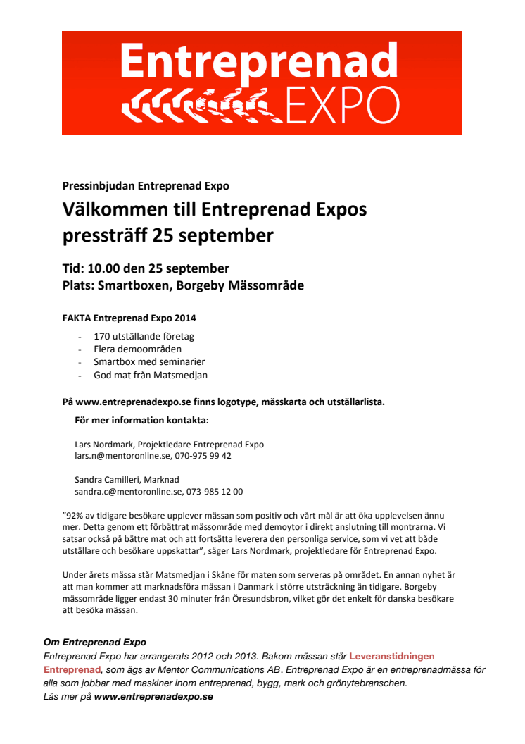 Pressinbjudan Entreprenad Expo