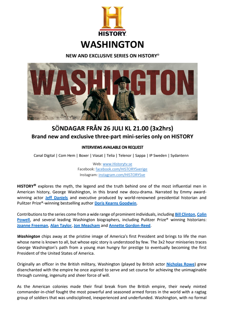 PRESS RELEASE | WASHINGTON NEW AND EXCLUSIVE SERIES ON HISTORY®