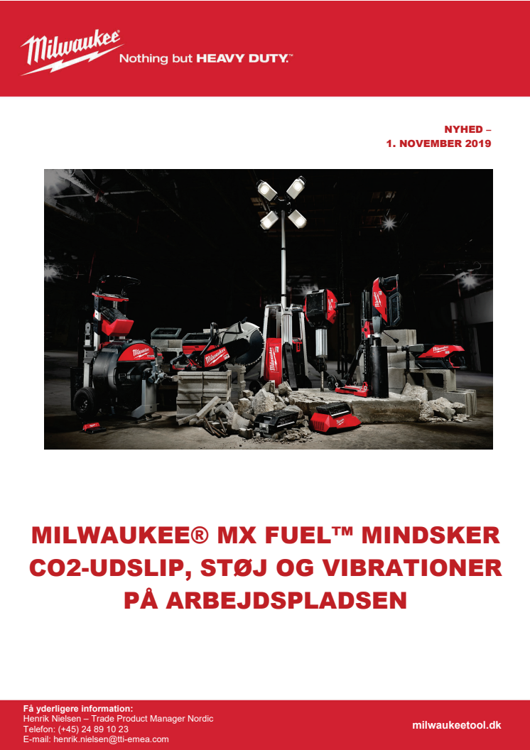 MILWAUKEE® MX FUEL™ MINDSKER CO2-UDSLIP, STØJ OG VIBRATIONER PÅ ARBEJDSPLADSEN