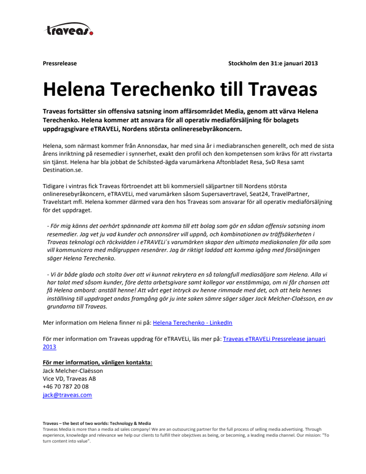 Helena Terechenko till Traveas