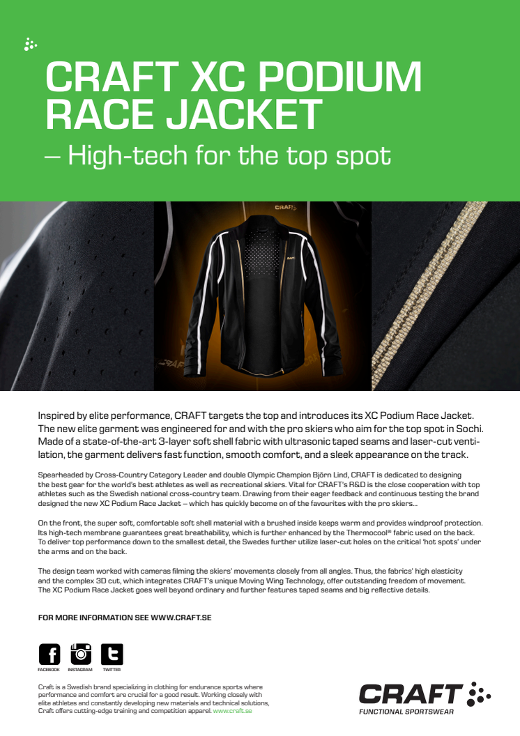 CRAFT XC PODIUM RACE JACKET – High-tech for the top spot