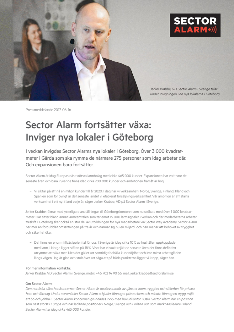 Sector Alarm fortsätter växa: Inviger nya lokaler i Göteborg