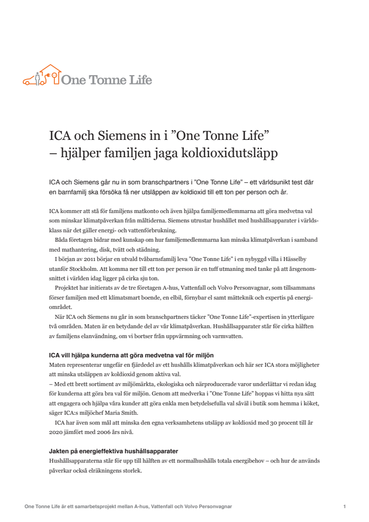 ICA och Siemens in i ”One Tonne Life” – hjälper familjen jaga koldioxidutsläpp