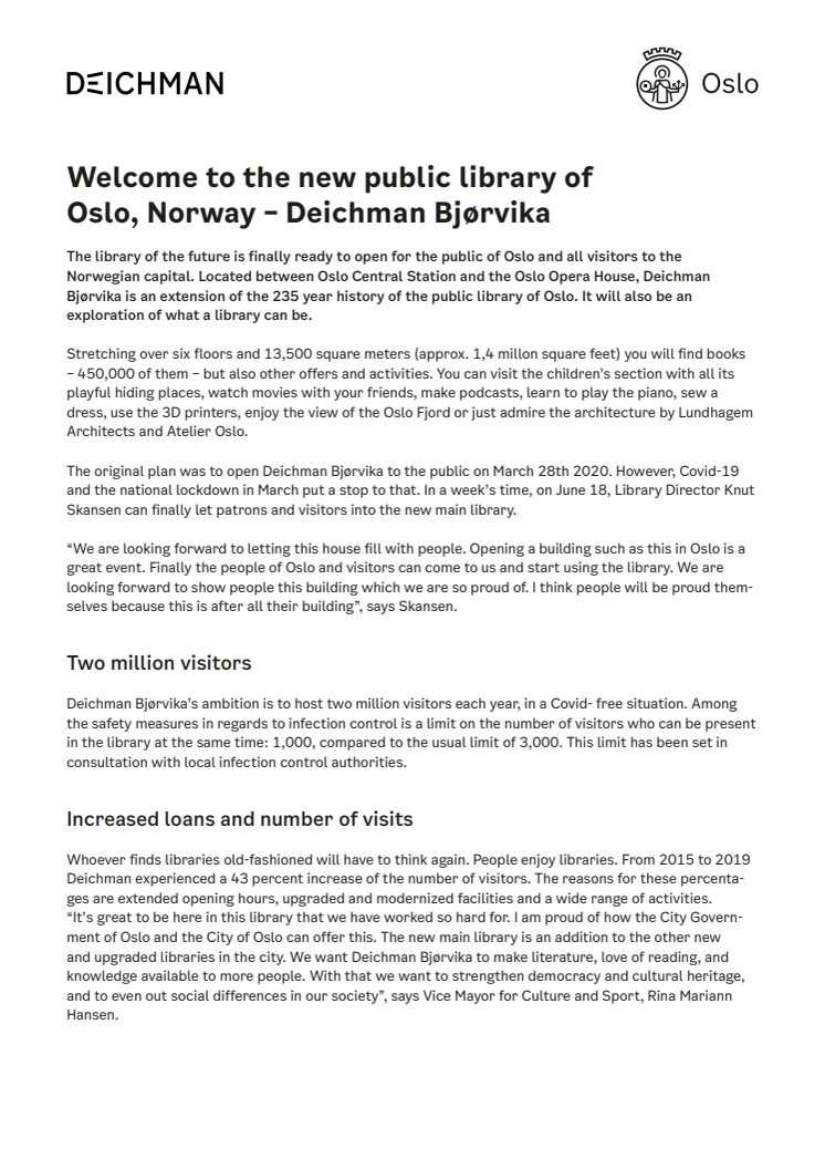 Fact sheet - Deichman Bjørvika